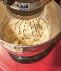 Closeup on dough in a stand mixer